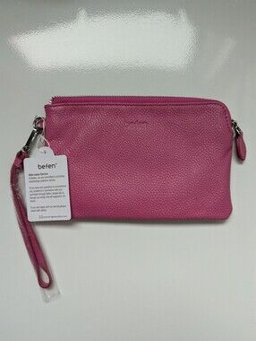 Befen Pink Pebbled Leather Wristlet Clutch